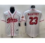 Men's San Francisco 49ers #23 Christian McCaffrey New White With Patch Cool Base Stitched Baseball Jersey