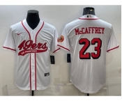 Men's San Francisco 49ers #23 Christian McCaffrey New White With Patch Cool Base Stitched Baseball Jersey
