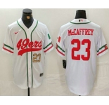 Men's San Francisco 49ers #23 Christian McCaffrey Number White Mexico Cool Base Stitched Baseball Jersey
