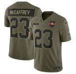 Men's San Francisco 49ers #23 Christian McCaffrey Olive 2025 Salute to Service Limited Football Stitched Jersey