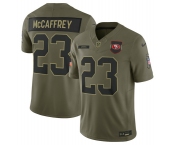 Men's San Francisco 49ers #23 Christian McCaffrey Olive 2025 Salute to Service Limited Football Stitched Jersey
