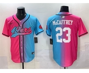 Men's San Francisco 49ers #23 Christian McCaffrey Pink Blue Limited Stitched Baseball Jersey