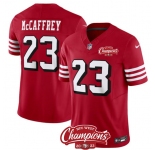 Men's San Francisco 49ers #23 Christian McCaffrey Red 2023 F.U.S.E. NFC West Champions Patch Alternate Football Stitched Jersey