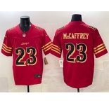 Men's San Francisco 49ers #23 Christian McCaffrey Red Gold 2025 F.U.S.E. “Rivalries†Vapor Limited Football Stitched Jersey