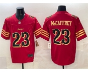 Men's San Francisco 49ers #23 Christian McCaffrey Red Gold 2025 F.U.S.E. “Rivalries” Vapor Limited Football Stitched Jersey