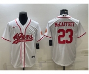 Men's San Francisco 49ers #23 Christian McCaffrey White With Patch Cool Base Stitched Baseball Jersey