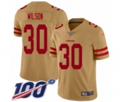 Men's San Francisco 49ers #30 Jeff Wilson Limited Gold Inverted Legend 100th Season Football Jersey
