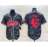 Men's San Francisco 49ers #42 Ronnie Lott Grey Camo With Patch Cool Base Stitched Baseball Jersey