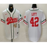 Men's San Francisco 49ers #42 Ronnie Lott Number White Mexico Cool Base Stitched Baseball Jersey