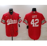 Men's San Francisco 49ers #42 Ronnie Lott Red Mexico Cool Base Stitched Baseball Jersey