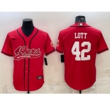 Men's San Francisco 49ers #42 Ronnie Lott Red With Patch Cool Base Stitched Baseball Jersey