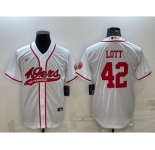 Men's San Francisco 49ers #42 Ronnie Lott White With Patch Cool Base Stitched Baseball Jersey