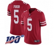 Men's San Francisco 49ers #5 Bradley Pinion Red Team Color Vapor Untouchable Limited Player 100th Season Football Jersey
