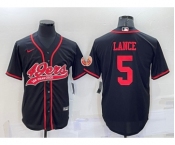 Men's San Francisco 49ers #5 Trey Lance Black Stitched Cool Base Nike Baseball Jersey