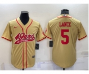 Men's San Francisco 49ers #5 Trey Lance Gold Stitched Cool Base Nike Baseball Jersey