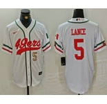 Men's San Francisco 49ers #5 Trey Lance Number White Mexico Cool Base Stitched Baseball Jersey