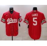 Men's San Francisco 49ers #5 Trey Lance Red Mexico Cool Base Stitched Baseball Jersey
