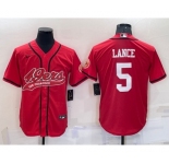 Men's San Francisco 49ers #5 Trey Lance Red Stitched Cool Base Nike Baseball Jersey