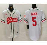 Men's San Francisco 49ers #5 Trey Lance White Mexico Cool Base Stitched Baseball Jersey