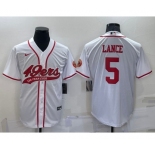 Men's San Francisco 49ers #5 Trey Lance White Stitched Cool Base Nike Baseball Jersey