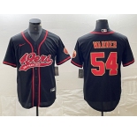Men's San Francisco 49ers #54 Fred Warner Black Red With Patch Cool Base Stitched Baseball Jersey