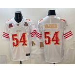 Men's San Francisco 49ers #54 Fred Warner White Gold 2025 F.U.S.E. “Rivalries” 5x Super Bowl Champions Patch Vapor Limited Stitched Football Jersey