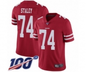 Men's San Francisco 49ers #74 Joe Staley Red Team Color Vapor Untouchable Limited Player 100th Season Football Jersey