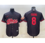 Men's San Francisco 49ers #8 Steve Young Black Pinstripe With Patch Cool Base Stitched Baseball Jersey