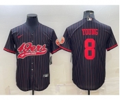 Men's San Francisco 49ers #8 Steve Young Black Pinstripe With Patch Cool Base Stitched Baseball Jersey