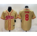 Men's San Francisco 49ers #8 Steve Young Gold With Patch Cool Base Stitched Baseball Jersey