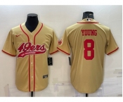 Men's San Francisco 49ers #8 Steve Young Gold With Patch Cool Base Stitched Baseball Jersey