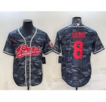 Men's San Francisco 49ers #8 Steve Young Grey Camo With Patch Cool Base Stitched Baseball Jersey