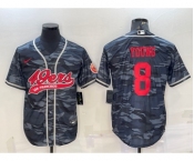 Men's San Francisco 49ers #8 Steve Young Grey Camo With Patch Cool Base Stitched Baseball Jersey