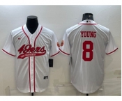 Men's San Francisco 49ers #8 Steve Young White With Patch Cool Base Stitched Baseball Jersey