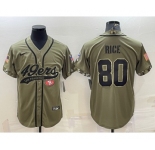 Men's San Francisco 49ers #80 Jerry Rice 2022 Olive Salute to Service Cool Base Stitched Baseball Jersey