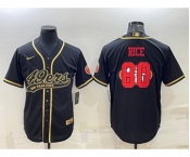Men's San Francisco 49ers #80 Jerry Rice Black Gold Team Big Logo With Patch Cool Base Stitched Baseball Jersey