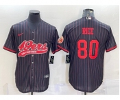 Men's San Francisco 49ers #80 Jerry Rice Black Pinstripe With Patch Cool Base Stitched Baseball Jersey