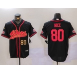 Men's San Francisco 49ers #80 Jerry Rice Black With Patch Cool Base Stitched Baseball Jerseys