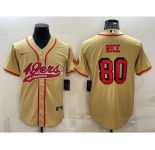 Men's San Francisco 49ers #80 Jerry Rice Gold Color Rush With Patch Cool Base Stitched Baseball Jersey