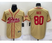 Men's San Francisco 49ers #80 Jerry Rice Gold Stitched Cool Base Nike Baseball Jersey