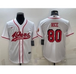 Men's San Francisco 49ers #80 Jerry Rice New White With Patch Cool Base Stitched Baseball Jersey