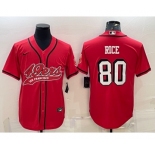 Men's San Francisco 49ers #80 Jerry Rice Red Color Rush With Patch Cool Base Stitched Baseball Jersey