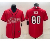Men's San Francisco 49ers #80 Jerry Rice Red Color Rush With Patch Cool Base Stitched Baseball Jersey