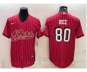 Men's San Francisco 49ers #80 Jerry Rice Red Pinstripe Color Rush With Patch Cool Base Stitched Baseball Jersey