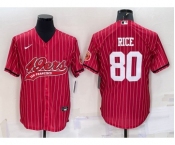 Men's San Francisco 49ers #80 Jerry Rice Red Pinstripe With Patch Cool Base Stitched Baseball Jersey