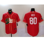 Men's San Francisco 49ers #80 Jerry Rice Red With Patch Cool Base Stitched Baseball Jerseys