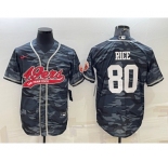 Men's San Francisco 49ers #80 Jerry Rice White Name Grey Camo With Patch Cool Base Stitched Baseball Jersey