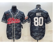 Men's San Francisco 49ers #80 Jerry Rice White Name Grey Camo With Patch Cool Base Stitched Baseball Jersey