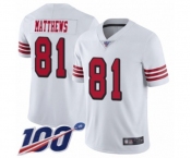 Men's San Francisco 49ers #81 Jordan Matthews Limited White Rush Vapor Untouchable 100th Season Football Jersey