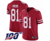 Men's San Francisco 49ers #81 Terrell Owens Red Team Color Vapor Untouchable Limited Player 100th Season Football Jersey
